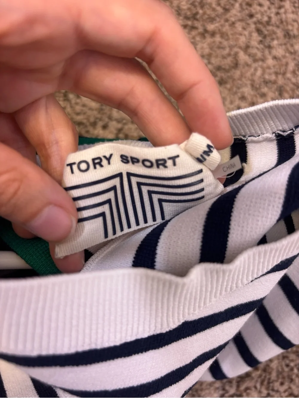 Tory Burch Sport White, Black & Green Striped Short-Sleeve Pocket Tee Medium